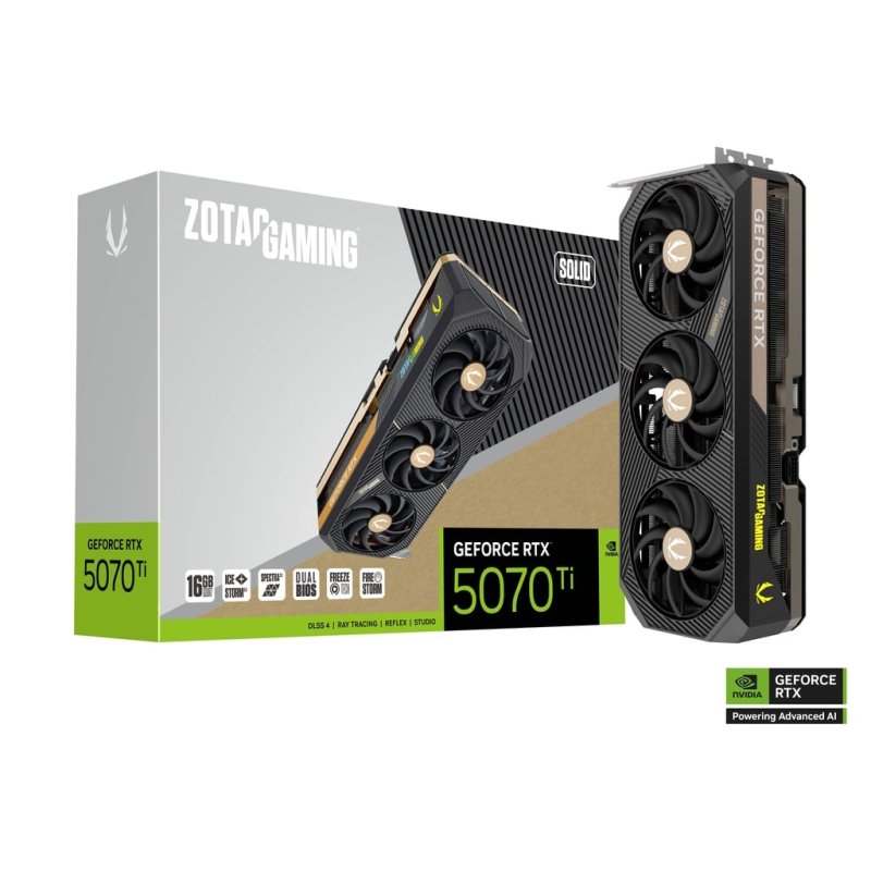 TARJETA DE VIDEO ZOTAC SOLID RTX 5070 TI 16GB 3 FAN 3 AÑOS DE GARANTIA