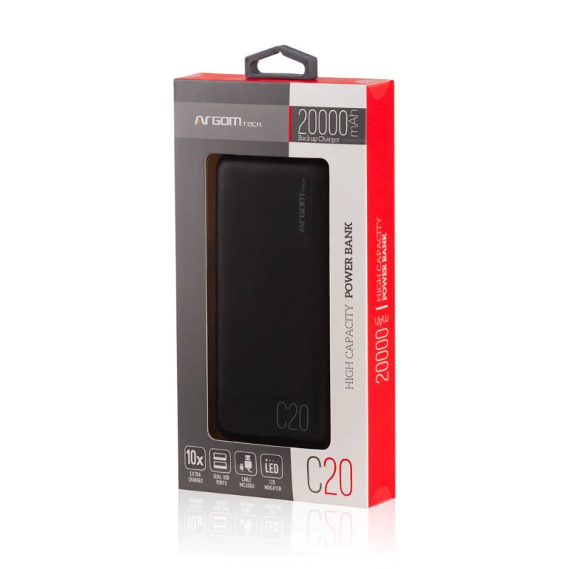 POWER BANK ARGOM C20 20000MAH BLACK